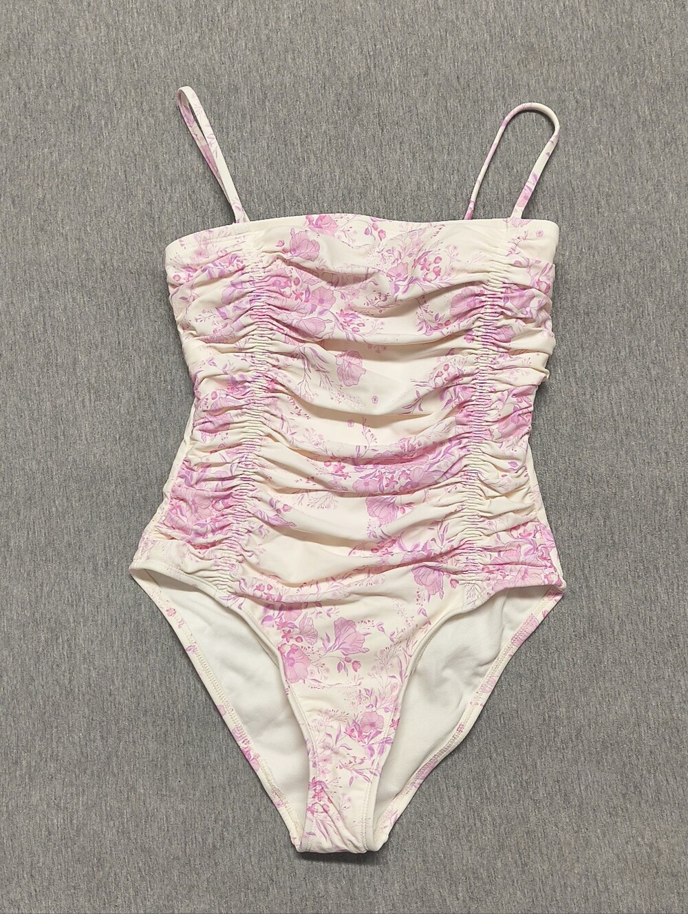 Shade & Shore Cream One-Piece Swimsuit with Pink Floral Print